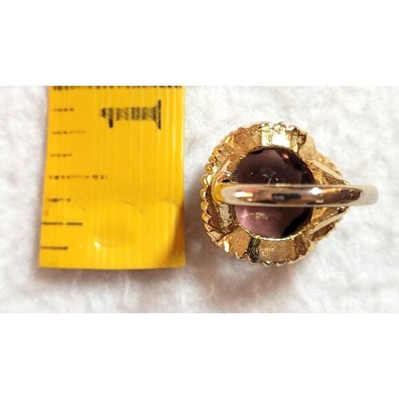 Womens Purple Faceted Glass Statement Cocktail Ring Goldtone Adjustable Band Sz - Picture 7 of 7